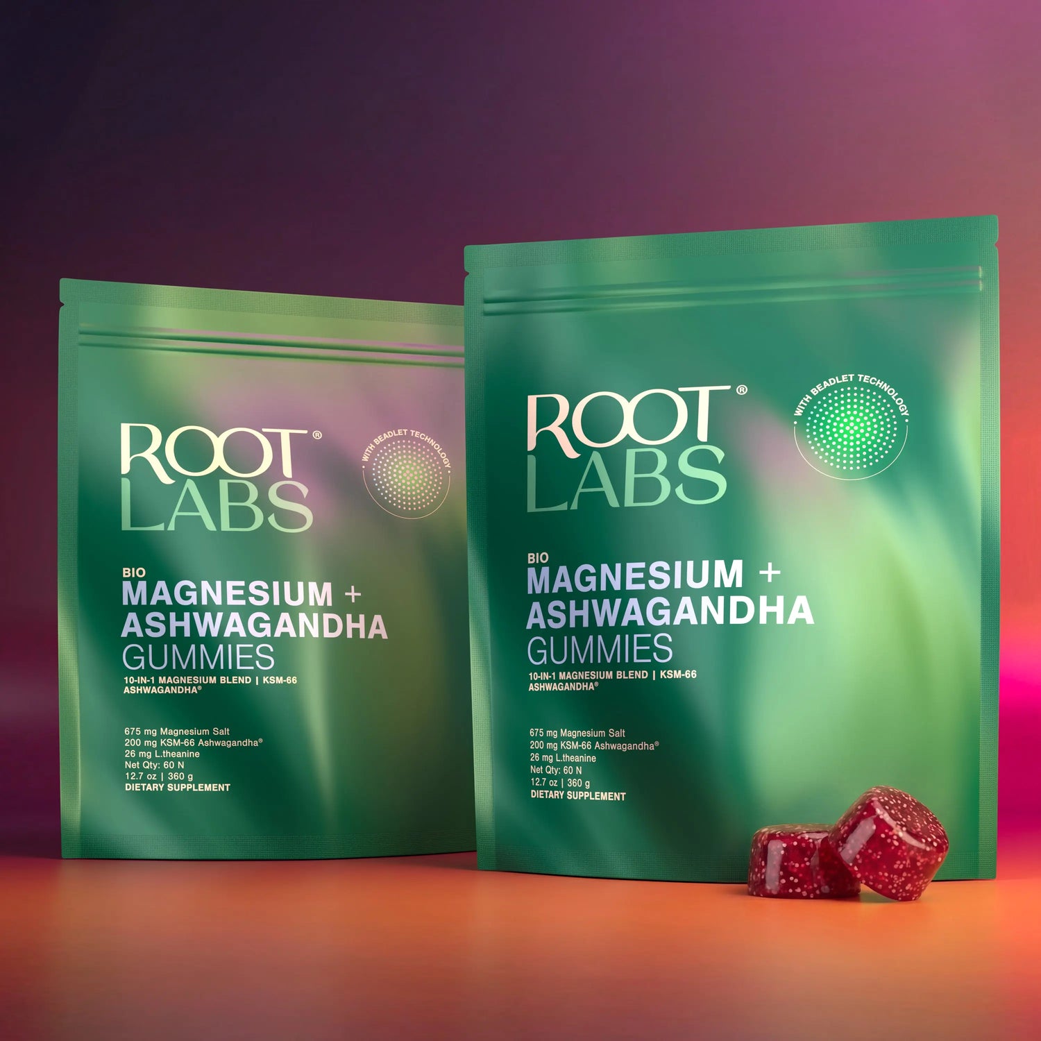 Root Labs Liposomal Magnesium + Ashwagandha Gummies with Beadlet Technology | 675Mg Multi-Form Magnesium Salt, 200Mg KSM-66 Ashwagandha, 26Mg L-Theanine | High Bioavailability Gummies | Stress Relief, Sleep Support & Recovery | 60 Gummies (30 Servings)