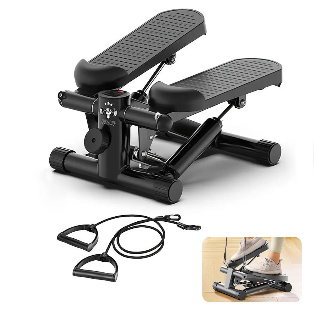 Mini Stepper with Resistance Bands, Small Portable Fitness Stepper