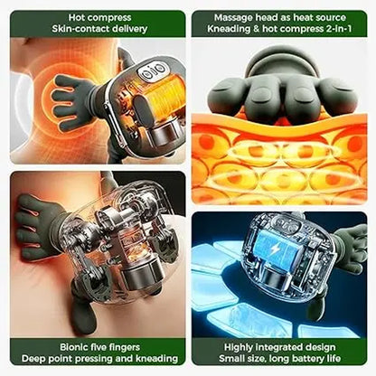 Heated Shoulder Massager, Deep Tissue Massage to Relieve Pain; Electric Cervical Massager Bionic Hand Heating Wireless Portable 3D Kneading Hands Unisex Lightweight & Adjustable Speed Settings