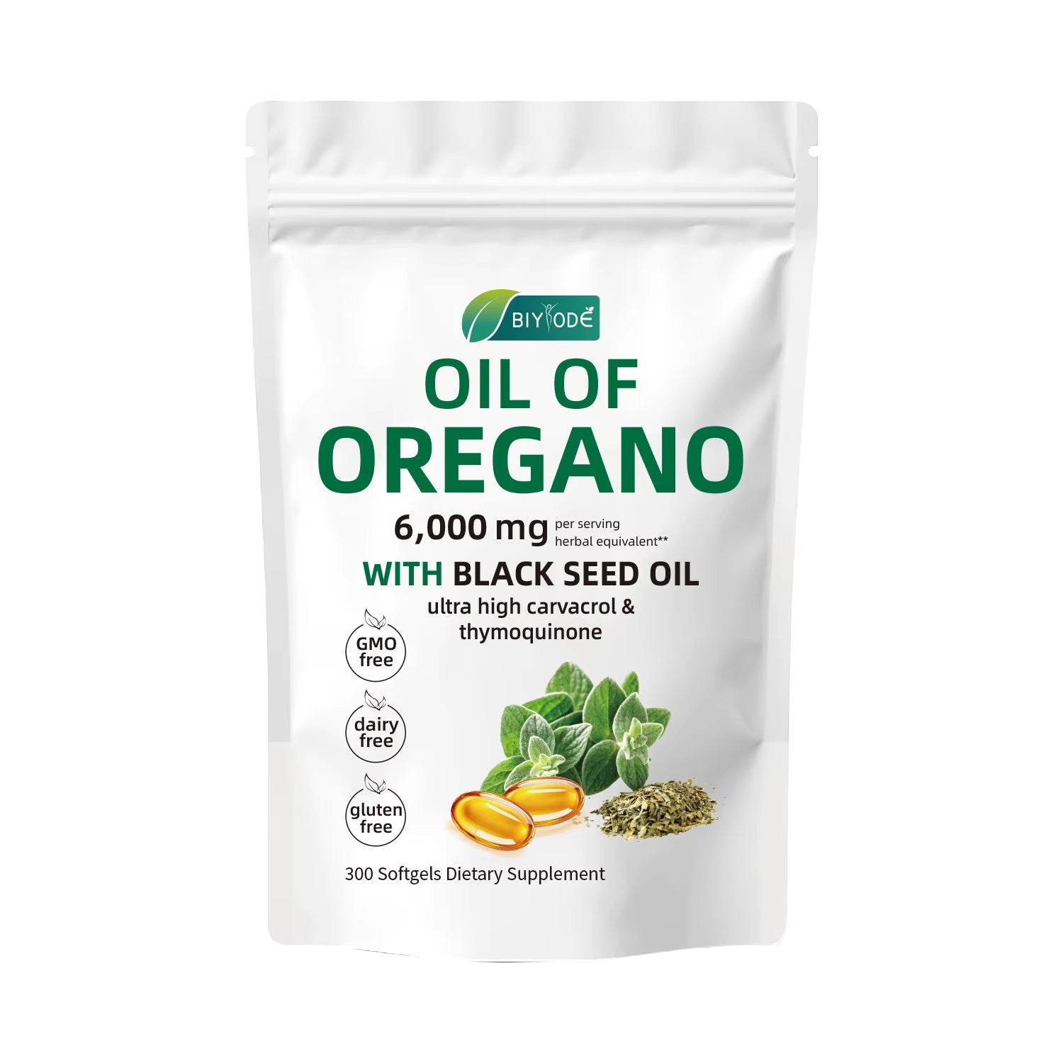 Oil of Oregano 300 Softgels 6000Mg per Serving with Black Seed Oil - Natural Antioxidants for Fitness Nutritional Support