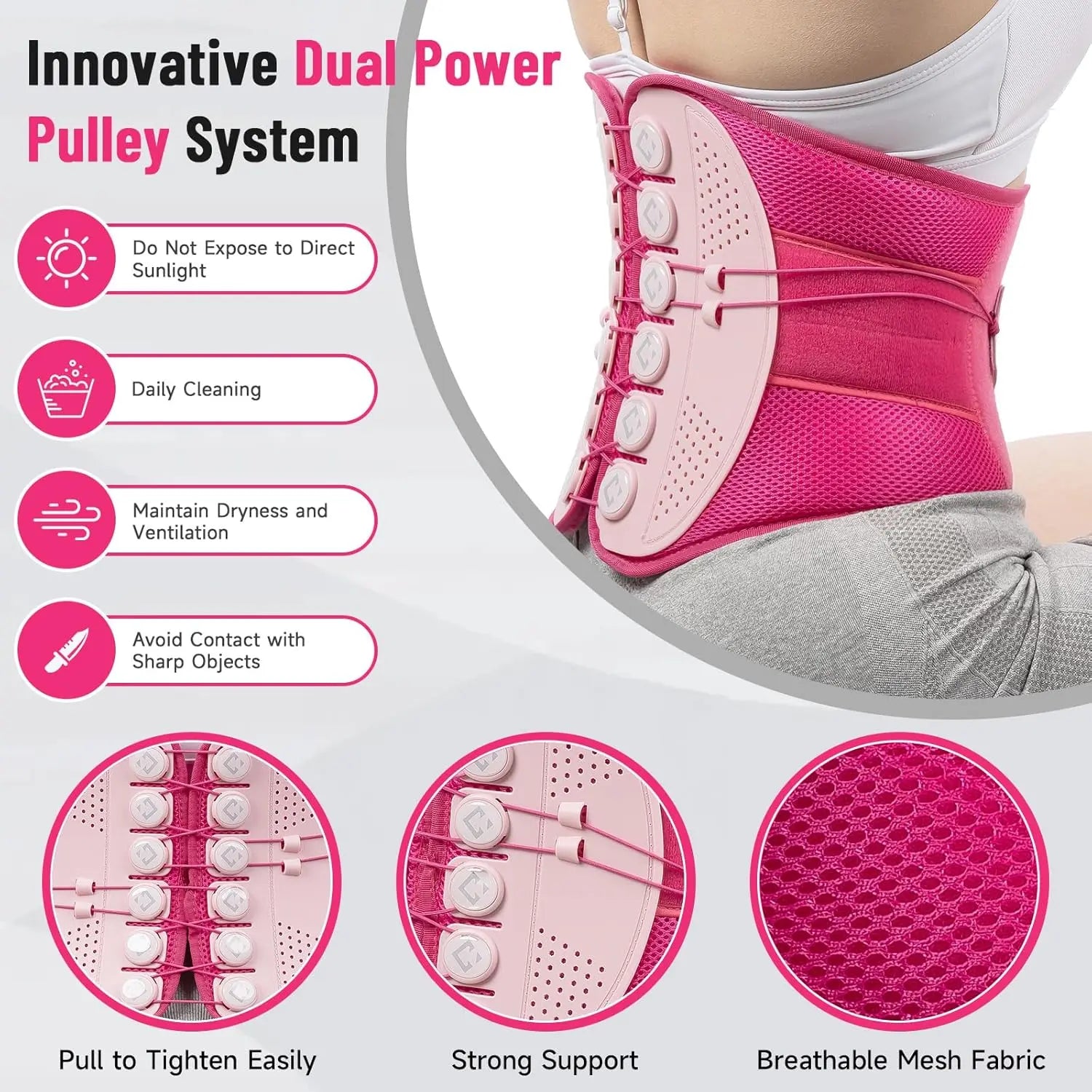 KKH Adjustable Back Support Brace, Ergonomic Back Brace for Lower Back Pain Women, Lumbar Support Belt for Relief Sciatica Pain