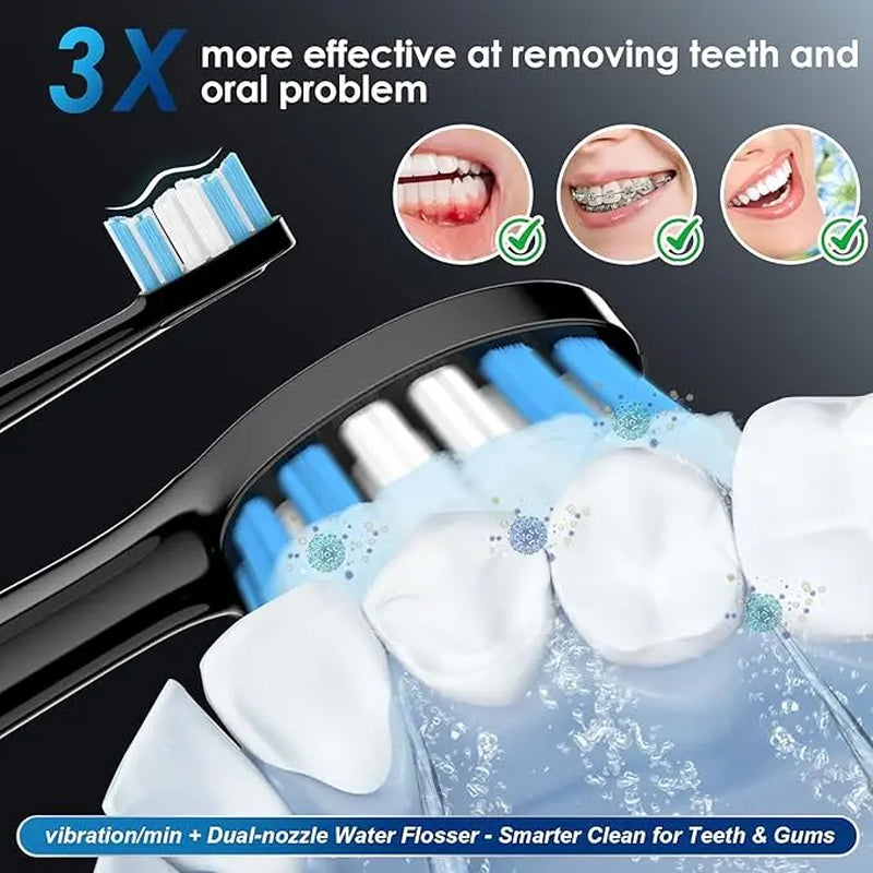 Adult Water Flosser Combo, 4-In-1 Rechargeable Toothbrush/Tooth Cleaner, 7 Modes. Portable IPX7 Waterproof Tooth Flosser for Cleaning Teeth, Suitable for Home Use and Travel.