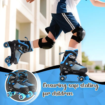 SULIFEEL Roller Skates for Girls Boys Kids,4 Sizes Adjustable Quad Skates with Light up Wheels,Safe Fun Children Skates, Best Gift for Beginners Indoor Outdoor Sports