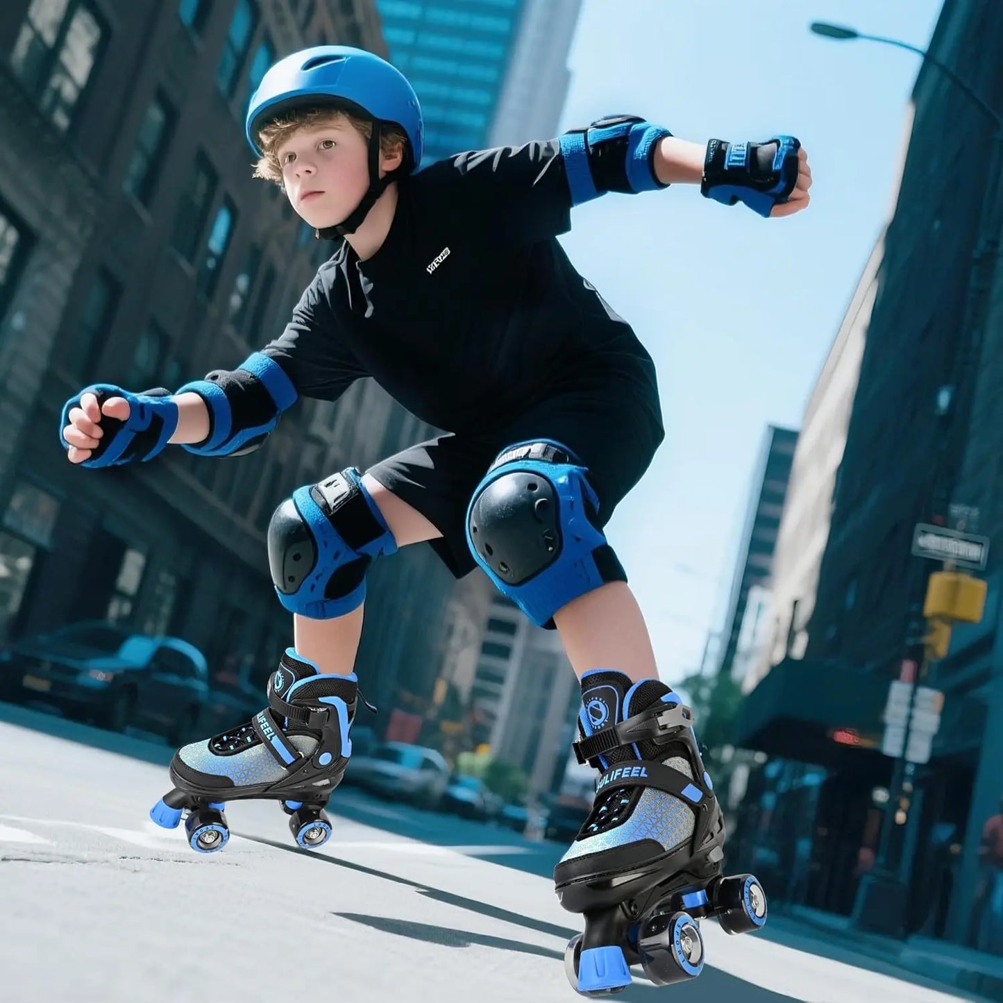 SULIFEEL Roller Skates for Girls Boys Kids,4 Sizes Adjustable Quad Skates with Light up Wheels,Safe Fun Children Skates, Best Gift for Beginners Indoor Outdoor Sports