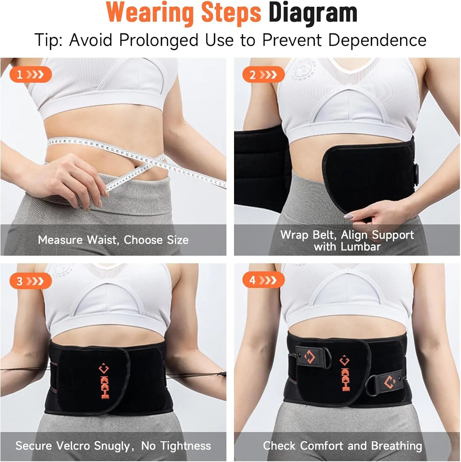 KKH Adjustable Back Support Brace, Ergonomic Back Brace for Lower Back Pain Women, Lumbar Support Belt for Relief Sciatica Pain