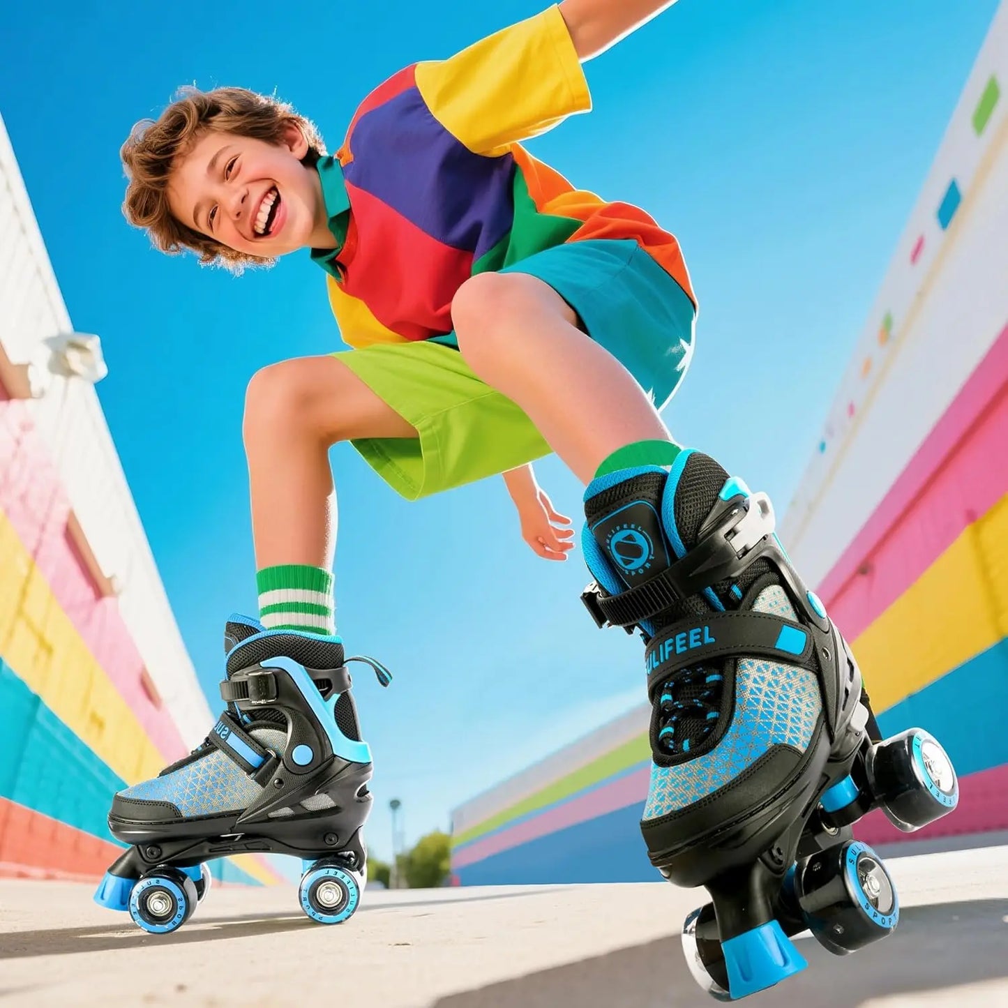 SULIFEEL Roller Skates for Girls Boys Kids,4 Sizes Adjustable Quad Skates with Light up Wheels,Safe Fun Children Skates, Best Gift for Beginners Indoor Outdoor Sports