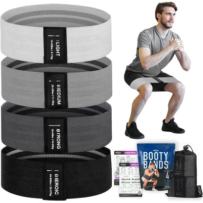 Resistance Bands for Working Out with Workout Bands Guide. 4 Booty Bands for Women Men Fabric Elastic Bands for Exercise Bands Resistance Bands for Bands for Working Out Thigh Glute Bands Set