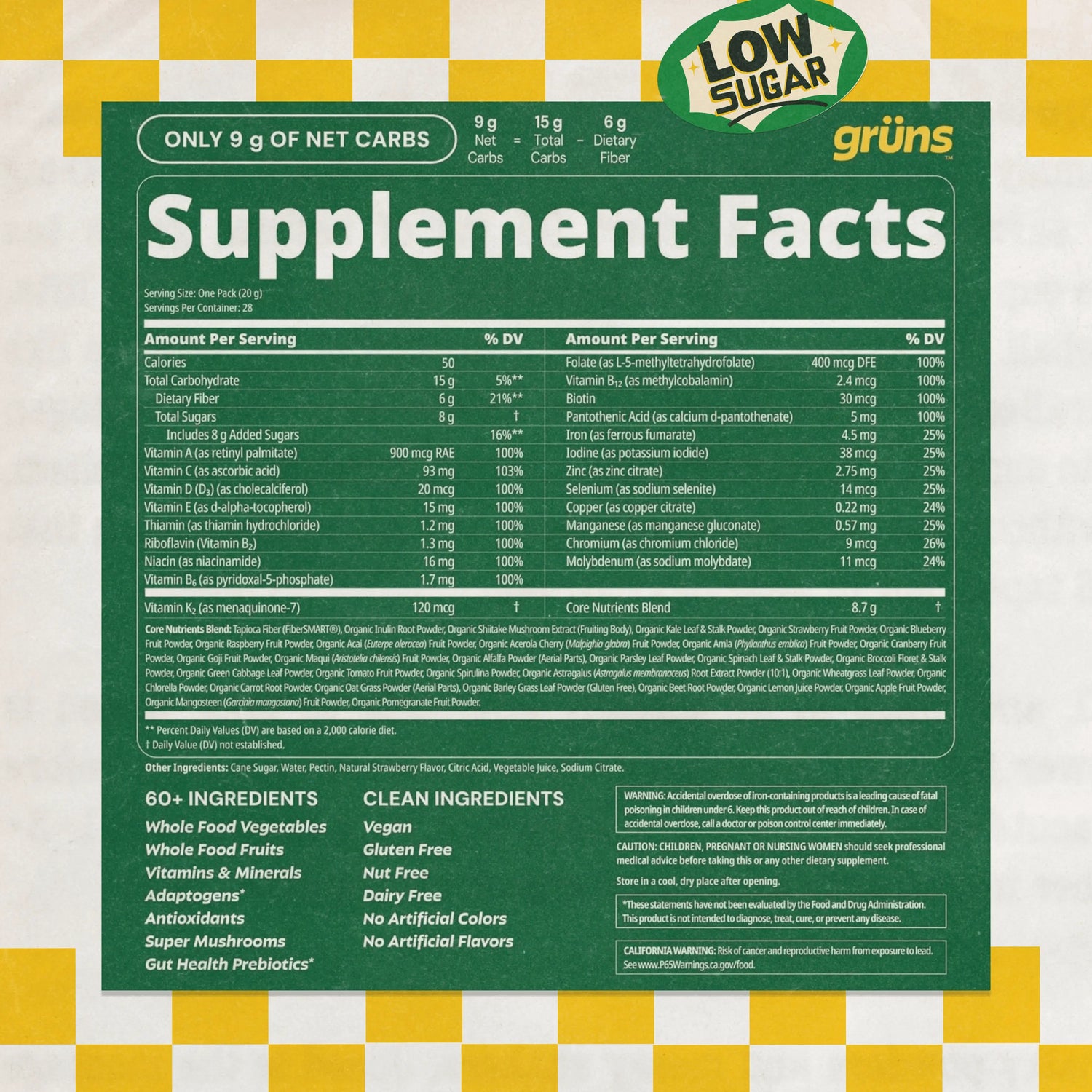 Grüns Superfood Greens Gummies: Comprehensive Nutrition Supplement with 60+ Ingredients: Vitamins and Minerals, Prebiotics for Digestive Health, Adaptogens, Chlorophyll, Chlorella, Fruits and Vegetables, Gluten Free, Vegan, Third Party Tested