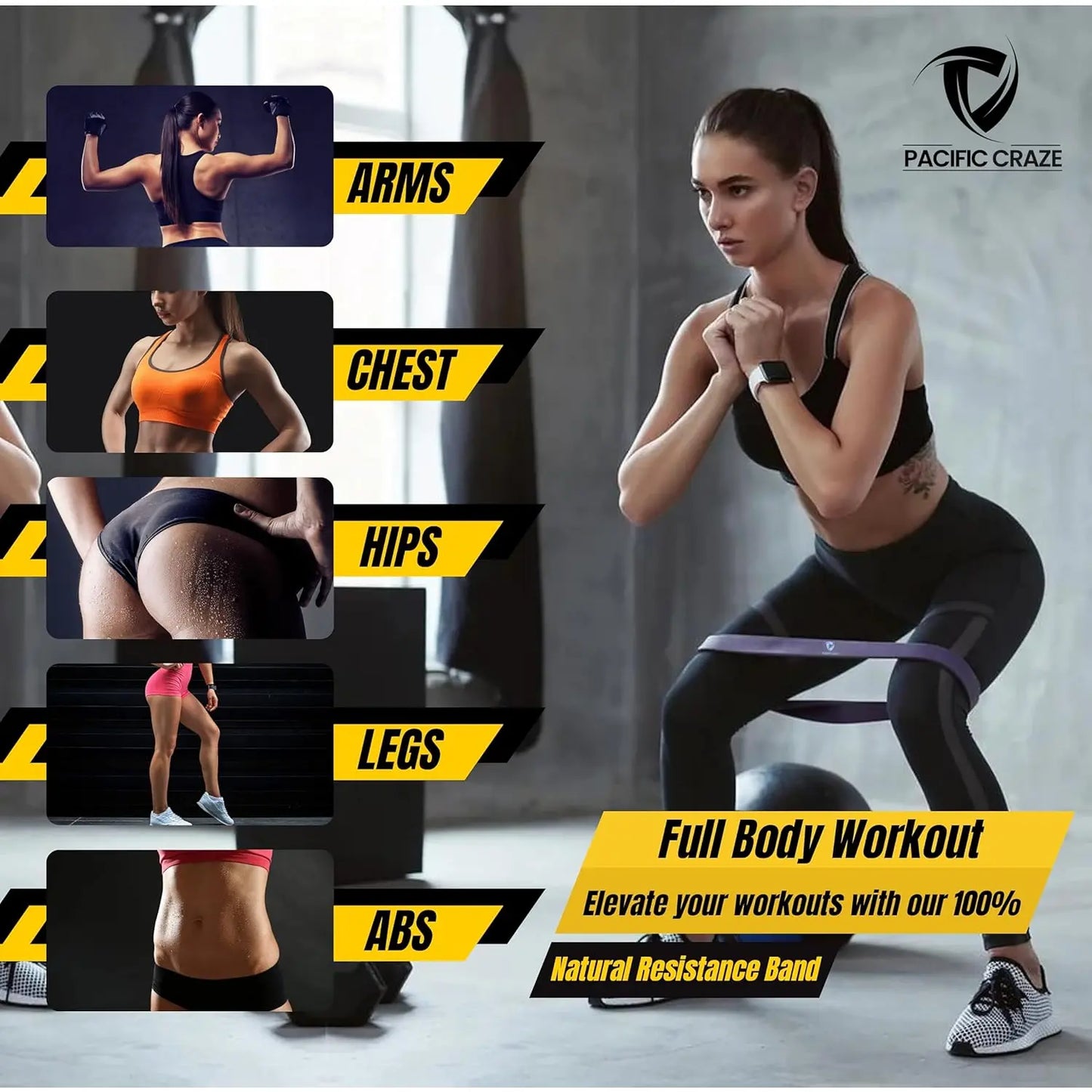 Pro Resistance Bands Set of 5 - Long Rubber Band for Home, Gym, and Physical Therapy with Glute Extension Instruction Guide