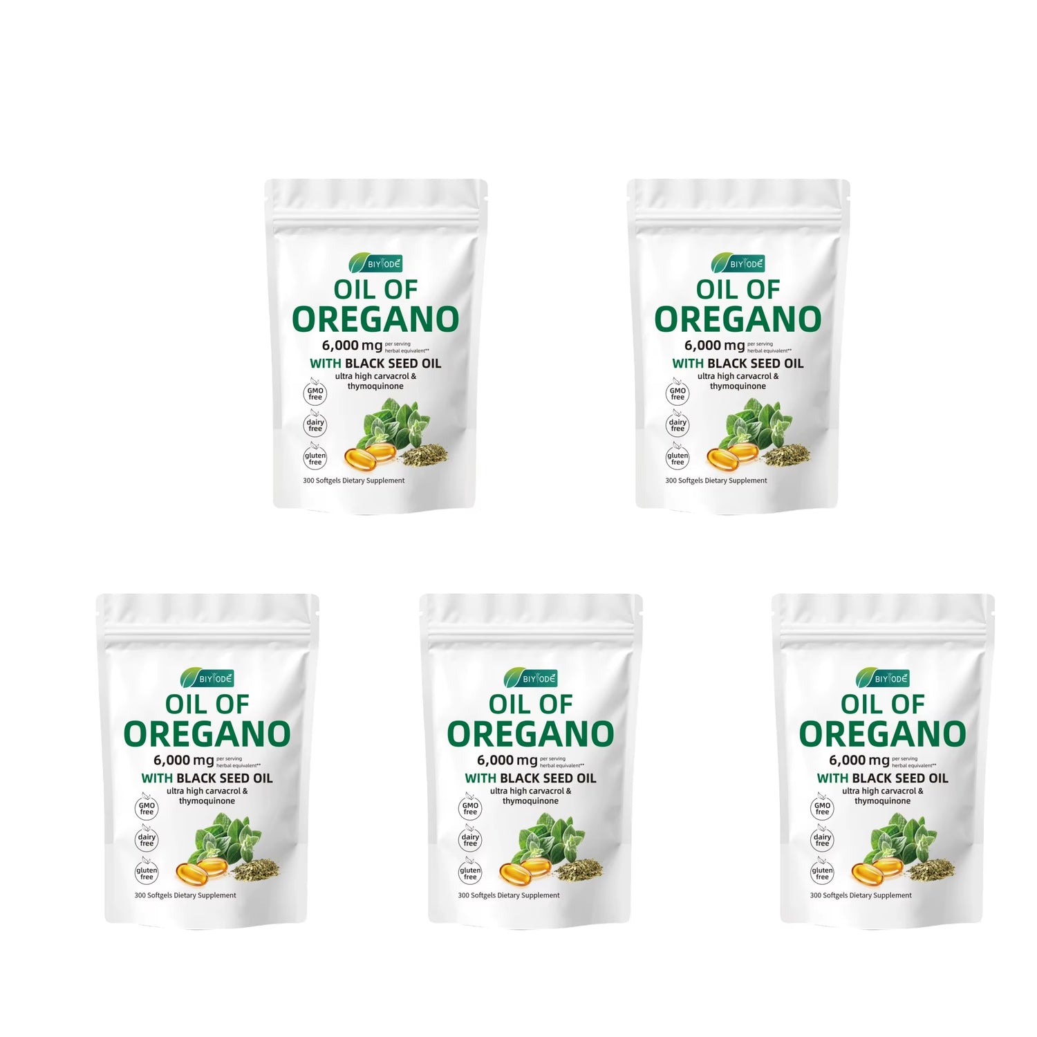 Oil of Oregano 300 Softgels 6000Mg per Serving with Black Seed Oil - Natural Antioxidants for Fitness Nutritional Support