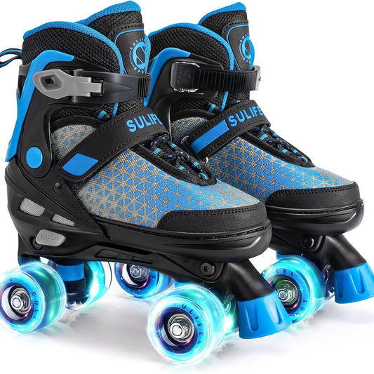 SULIFEEL Roller Skates for Girls Boys Kids,4 Sizes Adjustable Quad Skates with Light up Wheels,Safe Fun Children Skates, Best Gift for Beginners Indoor Outdoor Sports