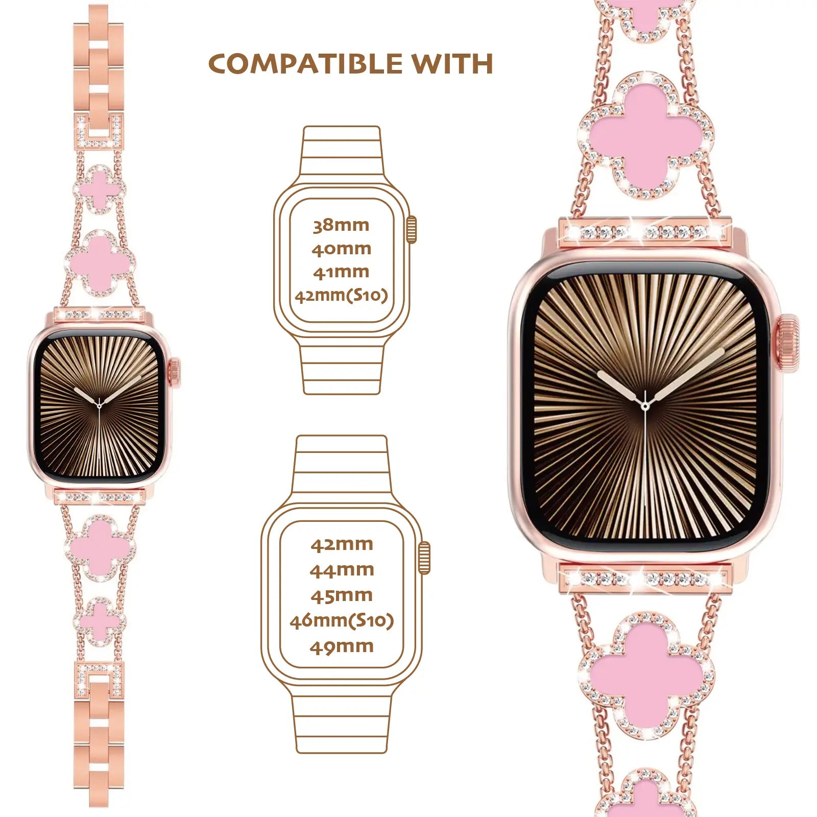 Casing Bee Blossom Radiance Stainless Steel Watch Band for Smart Watch, Bracelet Wristband Compatible with Smart Watch Series Wearable Luxury