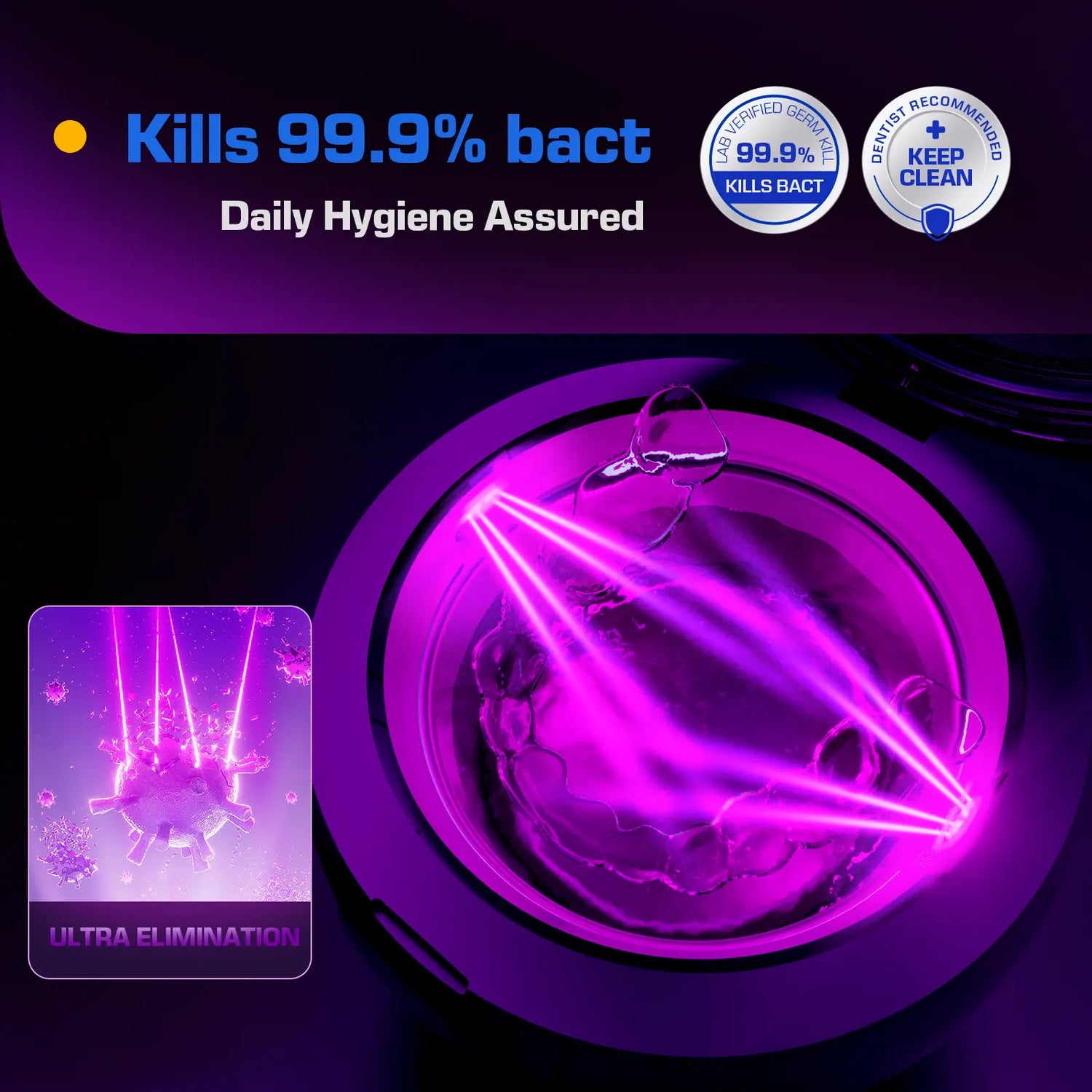 Kingwell Ultrasonic Denture Cleaner - Oral Cleansing Product for Denture Care