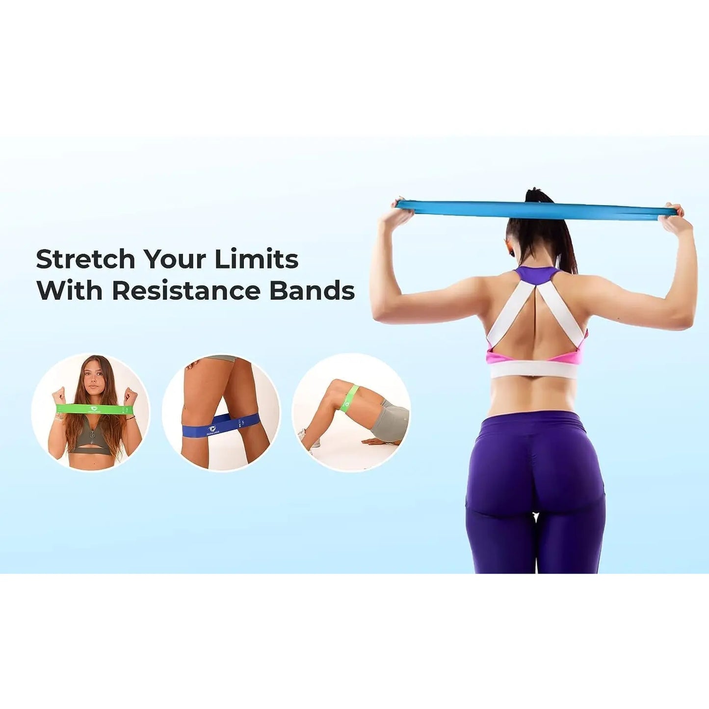 Pro Resistance Bands Set of 5 - Long Rubber Band for Home, Gym, and Physical Therapy with Glute Extension Instruction Guide