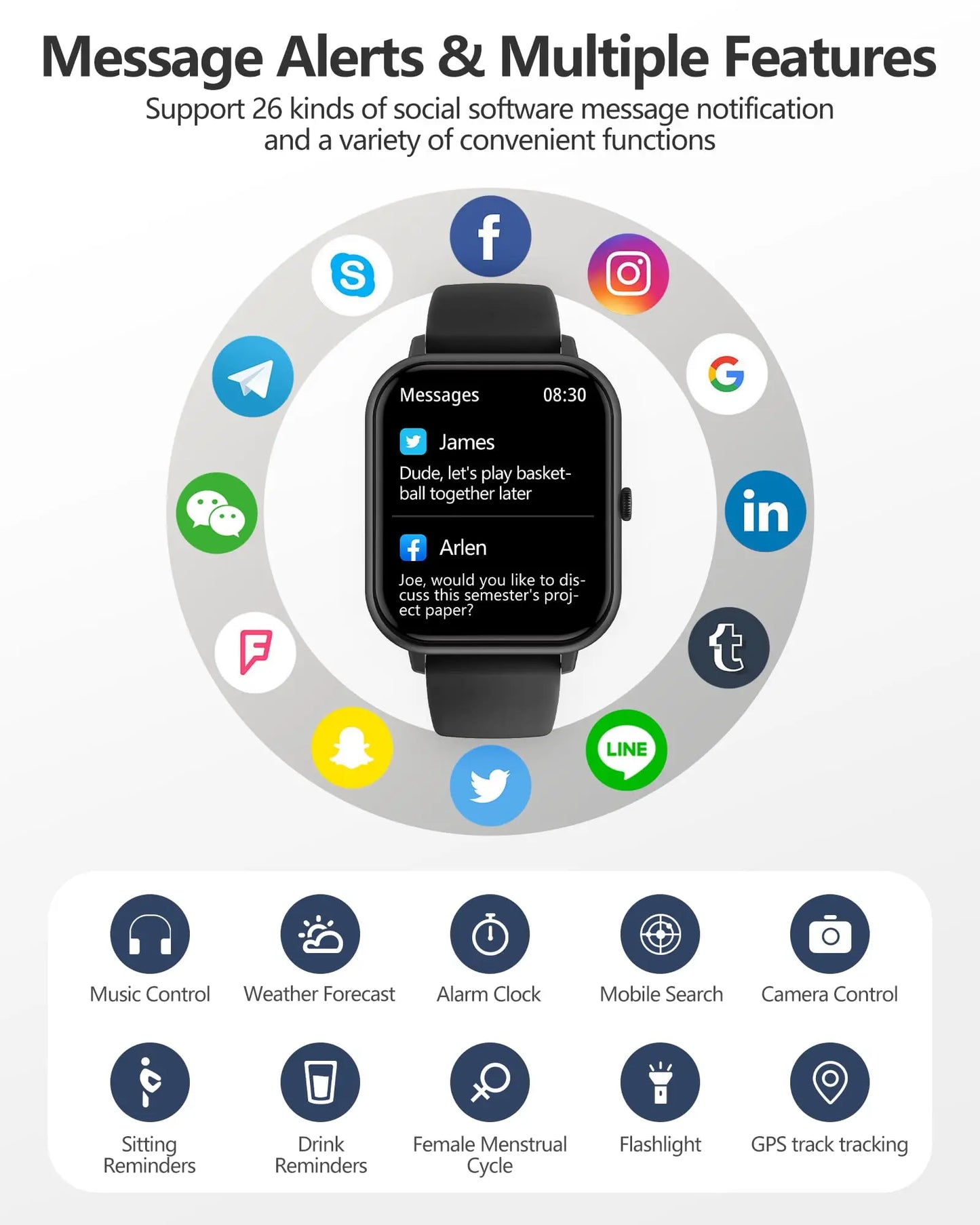 Fashion Touch Screen Smart Watch,Men Women Sports Watch 1.83 Inch with Answer Make Calls Message Reminder Game Bluetooth Music Calculator Stopwatch for Android Ios Wearable IP68 Waterproof Gift for Father Son