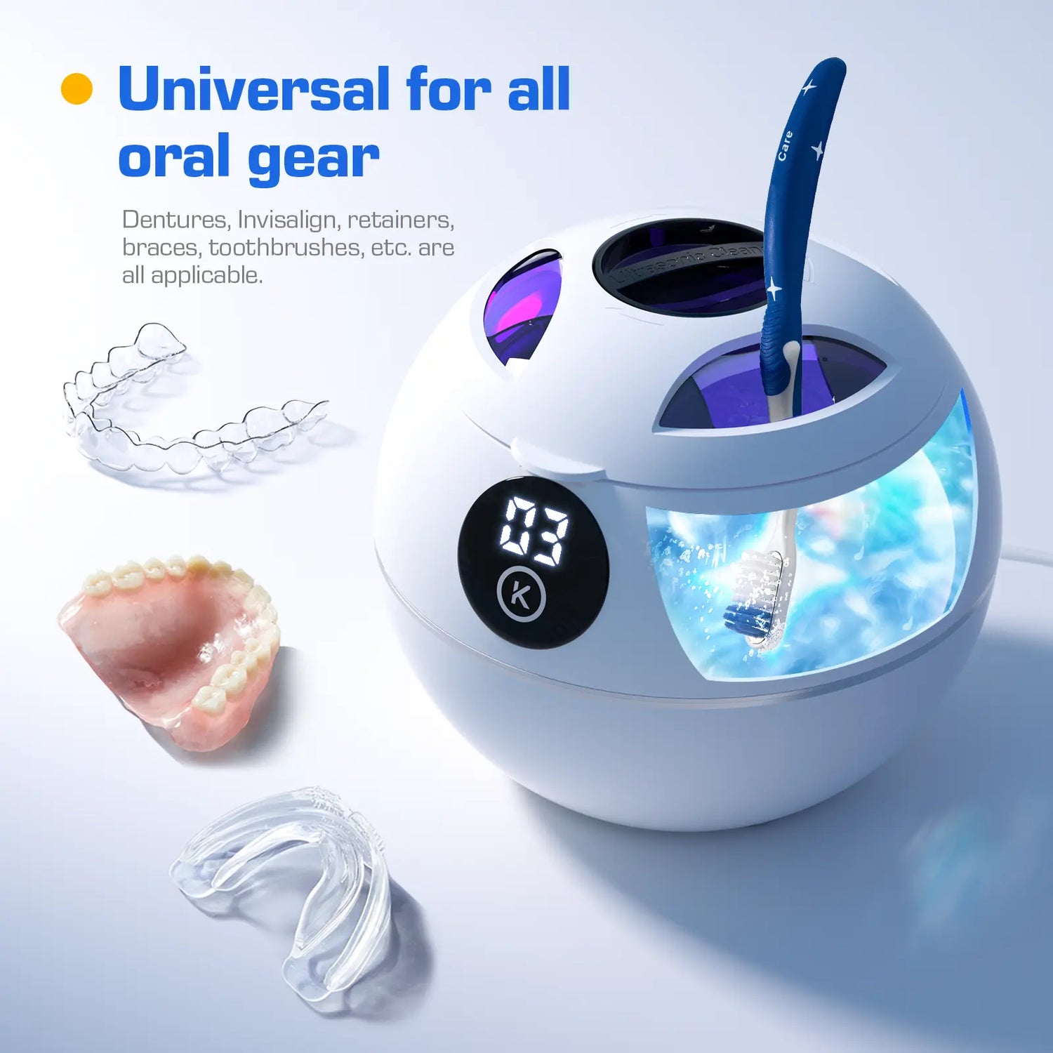 Kingwell Ultrasonic Denture Cleaner - Oral Cleansing Product for Denture Care
