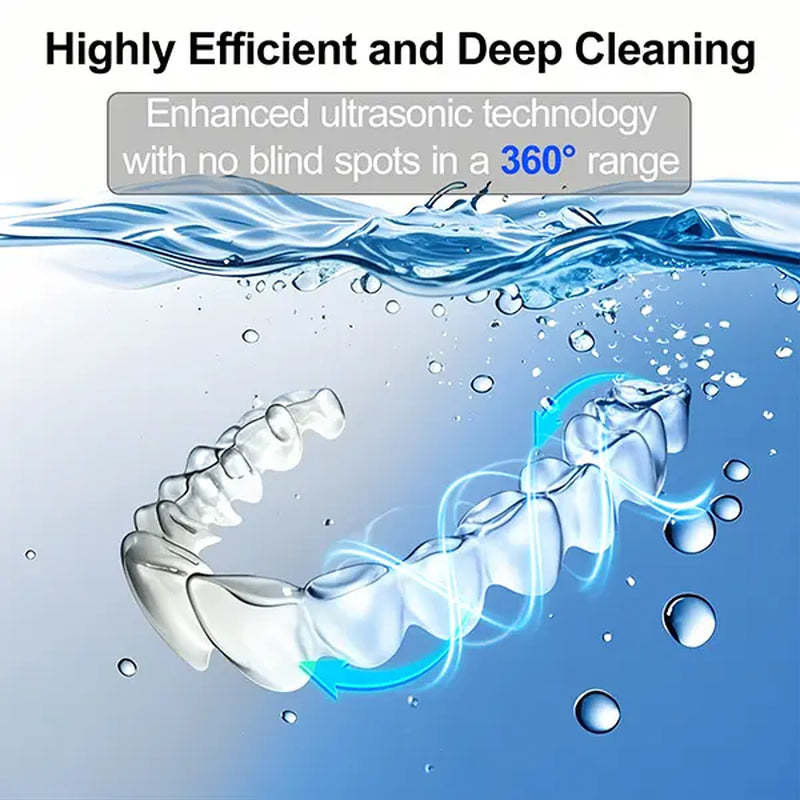 Ultrasonic UV Dentures Cleaner , 42 Khz Ultrasonic Retainers Cleaner Cleaning with 3 Time Modes & UV-C Light, Portable Dental Cleaner for Oral Care Appliances