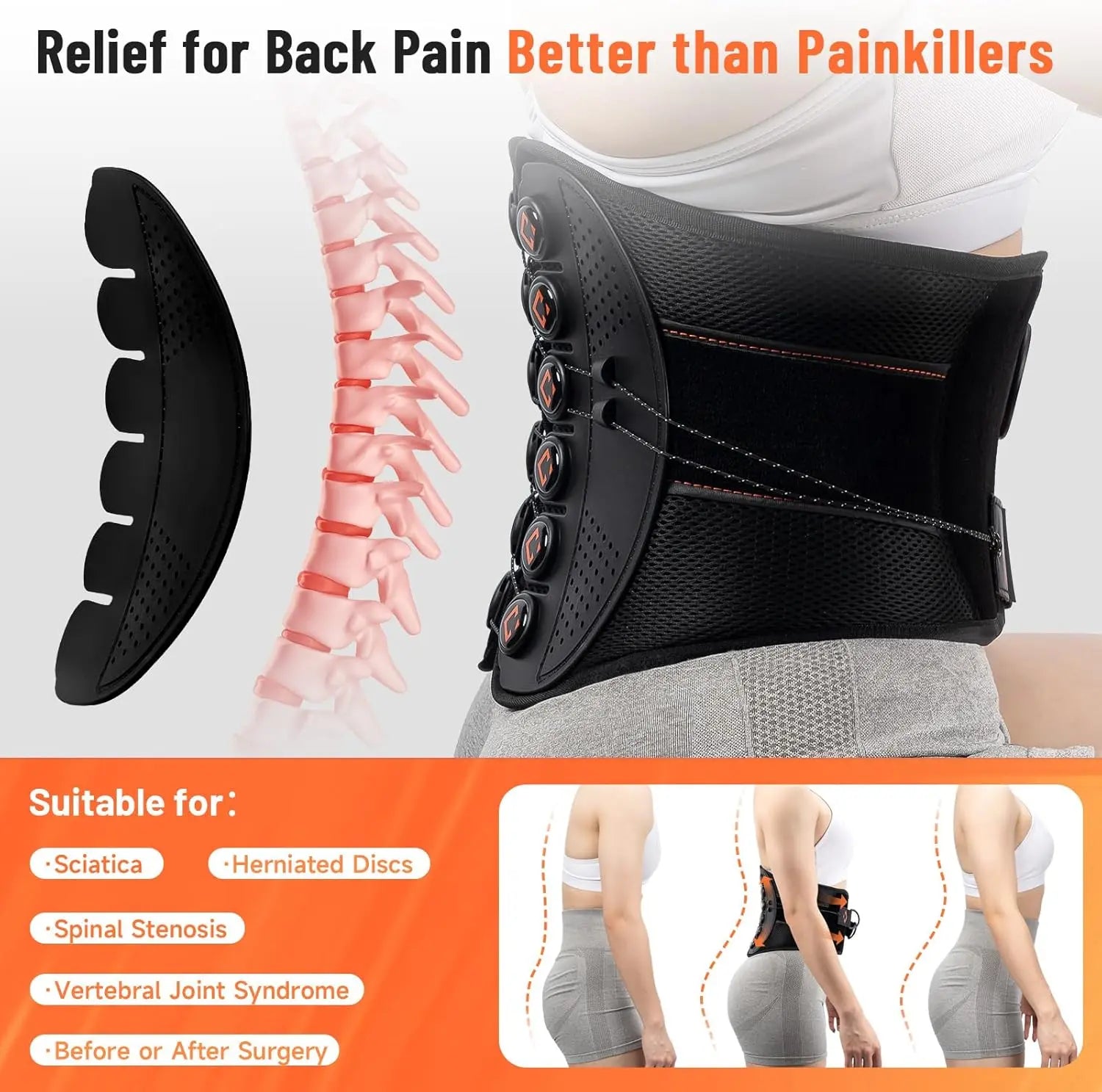 KKH Adjustable Back Support Brace, Ergonomic Back Brace for Lower Back Pain Women, Lumbar Support Belt for Relief Sciatica Pain