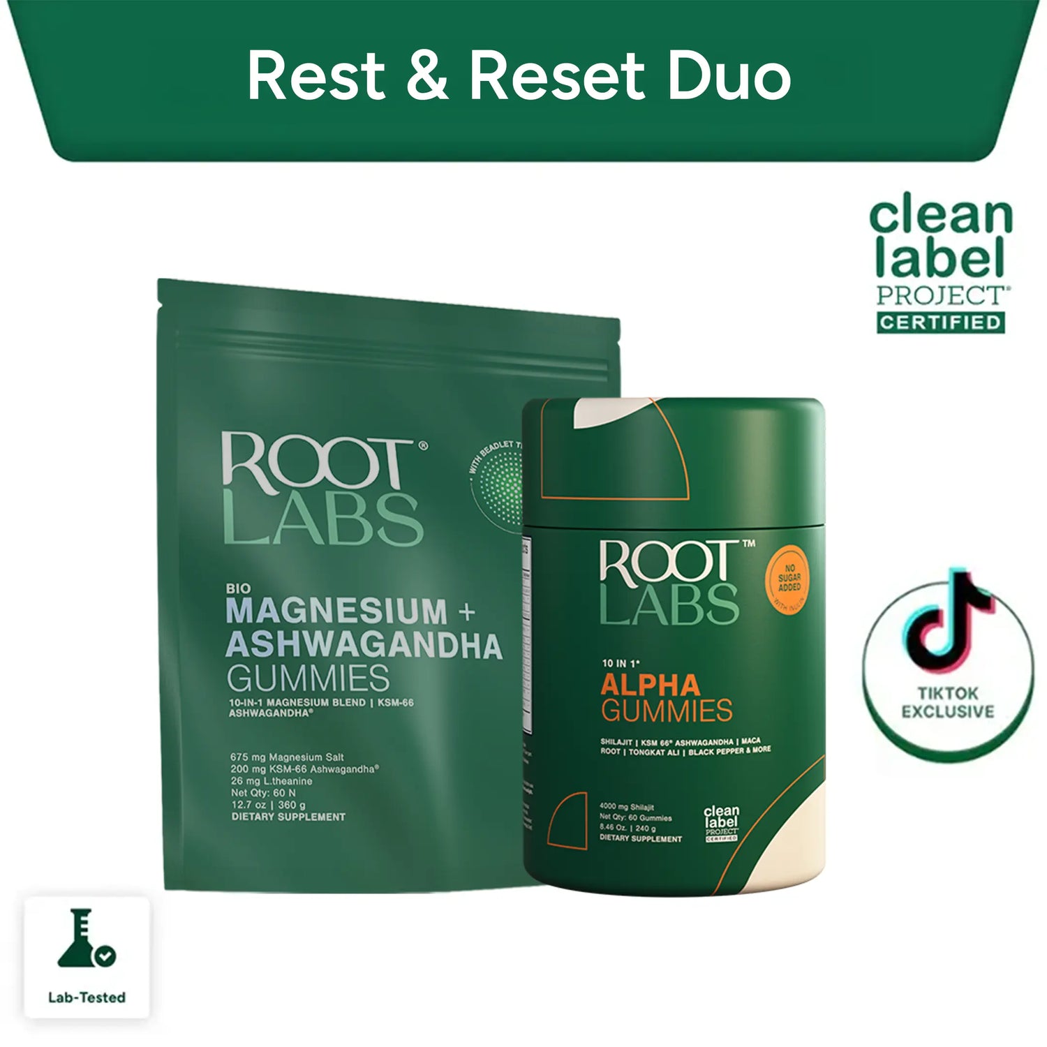 Root Labs Liposomal Magnesium + Ashwagandha Gummies with Beadlet Technology | 675Mg Multi-Form Magnesium Salt, 200Mg KSM-66 Ashwagandha, 26Mg L-Theanine | High Bioavailability Gummies | Stress Relief, Sleep Support & Recovery | 60 Gummies (30 Servings)