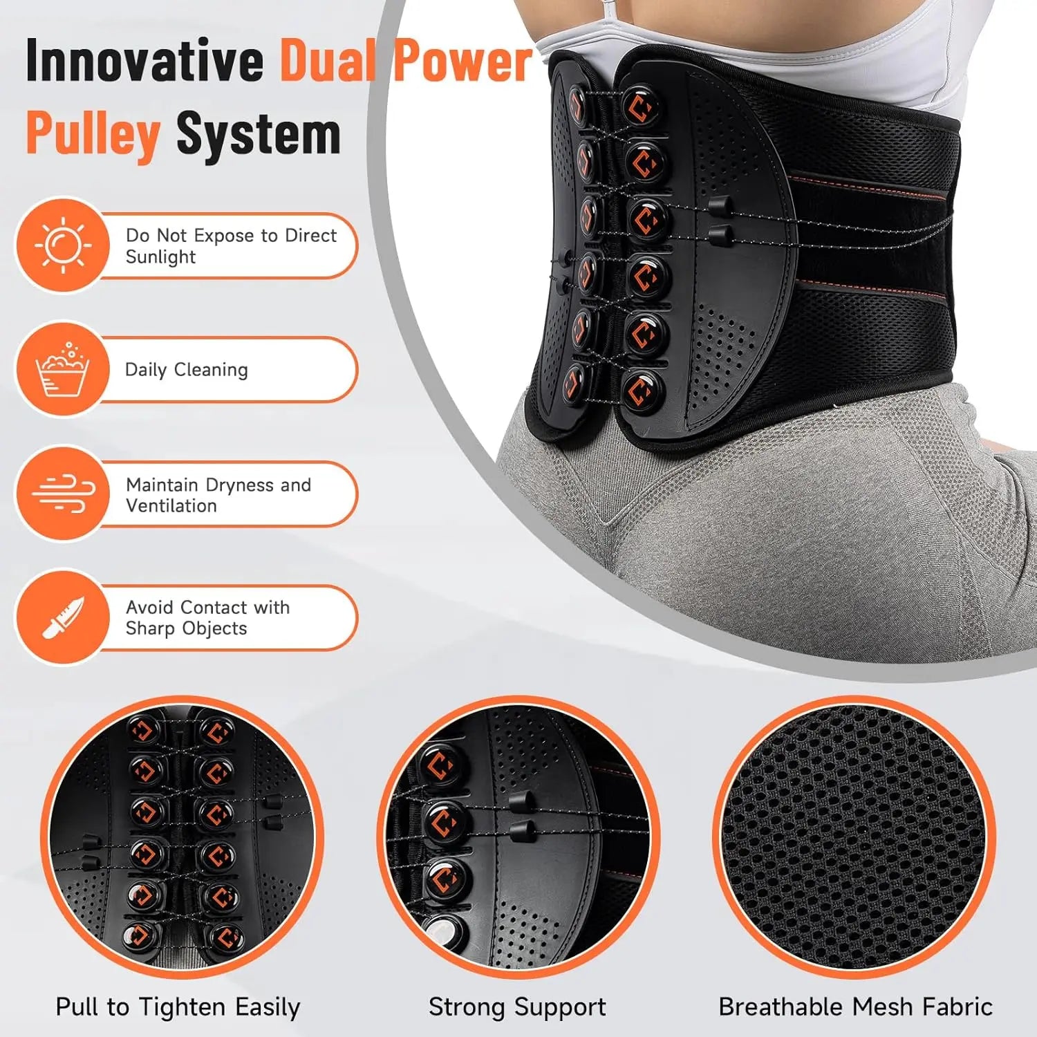 KKH Adjustable Back Support Brace, Ergonomic Back Brace for Lower Back Pain Women, Lumbar Support Belt for Relief Sciatica Pain