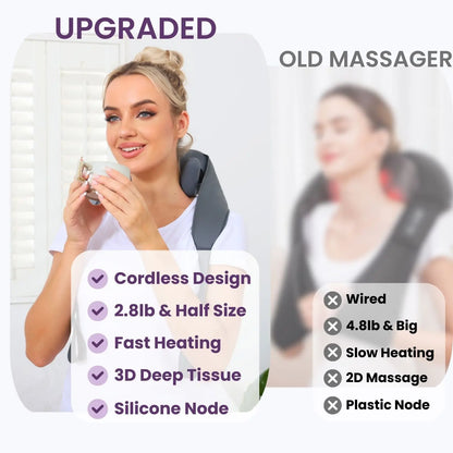 Neck Massager for Pain Relief Deep Tissue, Cordless Neck and Shoulder Massager with Soothing Heat, Rechargeable Portable Hand-Free Design