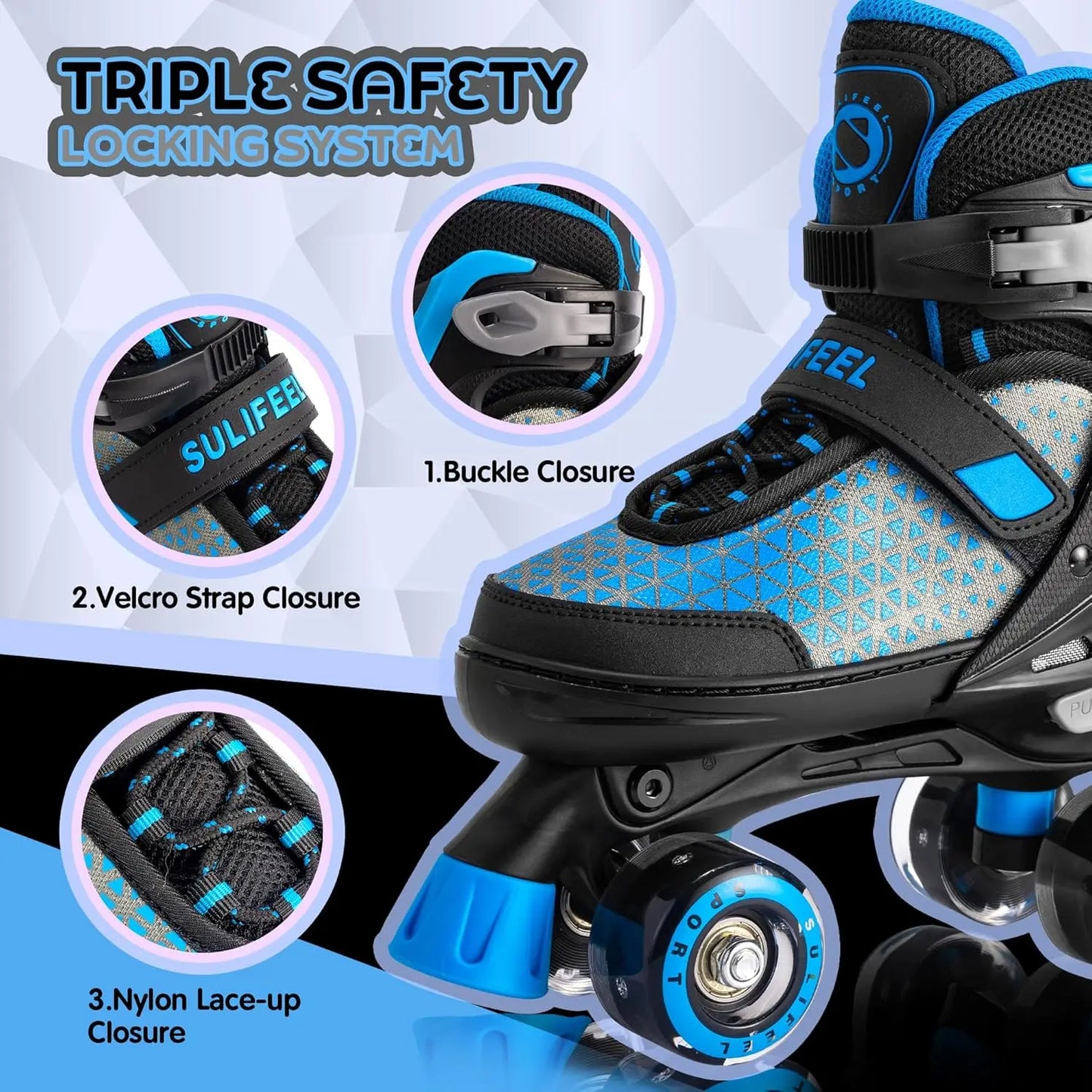 SULIFEEL Roller Skates for Girls Boys Kids,4 Sizes Adjustable Quad Skates with Light up Wheels,Safe Fun Children Skates, Best Gift for Beginners Indoor Outdoor Sports