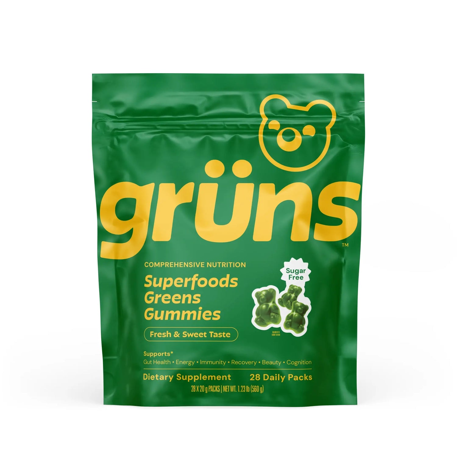 Grüns Superfood Greens Gummies: Comprehensive Nutrition Supplement with 60+ Ingredients: Vitamins and Minerals, Prebiotics for Digestive Health, Adaptogens, Chlorophyll, Chlorella, Fruits and Vegetables, Gluten Free, Vegan, Third Party Tested