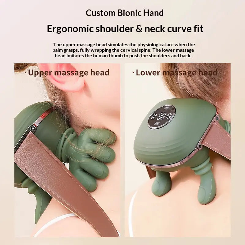 Heated Shoulder Massager, Deep Tissue Massage to Relieve Pain; Electric Cervical Massager Bionic Hand Heating Wireless Portable 3D Kneading Hands Unisex Lightweight & Adjustable Speed Settings