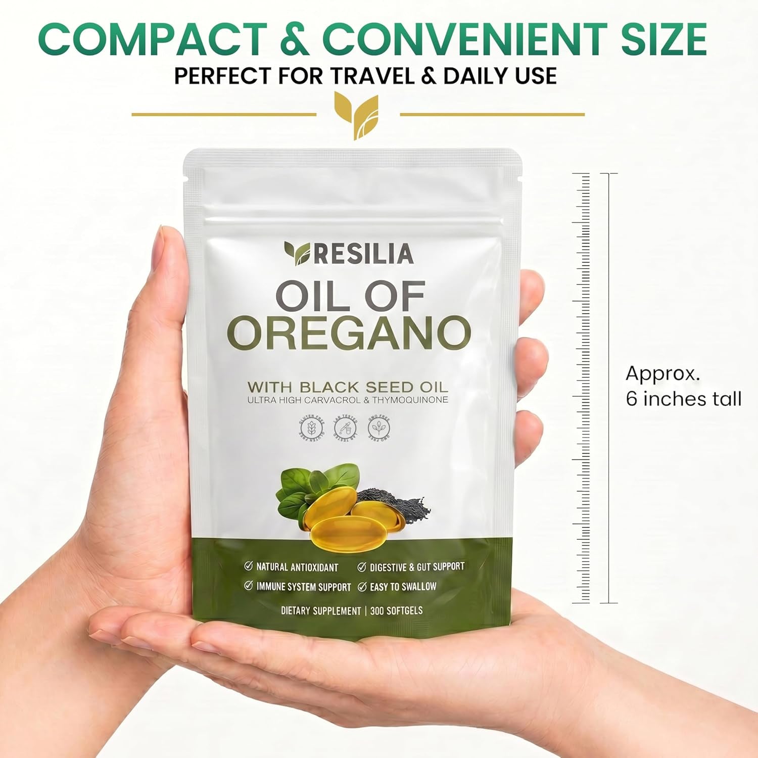 Resilia Softgels with Black Seed Oil 6000Mg – Premium Grade Oregano Oil Capsules for Immune & Digestive Support – Non-Gmo, Gluten-Free Softgels – Natural Herbal Wellness Supplement (300 Count)