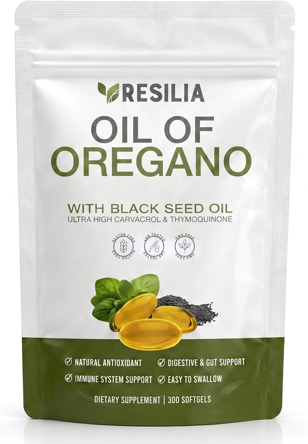Resilia Softgels with Black Seed Oil 6000Mg – Premium Grade Oregano Oil Capsules for Immune & Digestive Support – Non-Gmo, Gluten-Free Softgels – Natural Herbal Wellness Supplement (300 Count)
