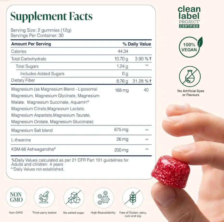 Root Labs Liposomal Magnesium + Ashwagandha Gummies with Beadlet Technology | 675Mg Multi-Form Magnesium Salt, 200Mg KSM-66 Ashwagandha, 26Mg L-Theanine | High Bioavailability Gummies | Stress Relief, Sleep Support & Recovery | 60 Gummies (30 Servings)