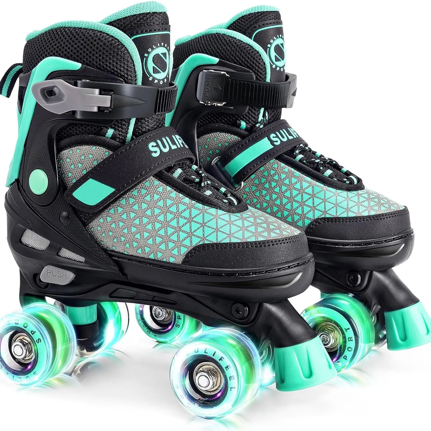 SULIFEEL Roller Skates for Girls Boys Kids,4 Sizes Adjustable Quad Skates with Light up Wheels,Safe Fun Children Skates, Best Gift for Beginners Indoor Outdoor Sports