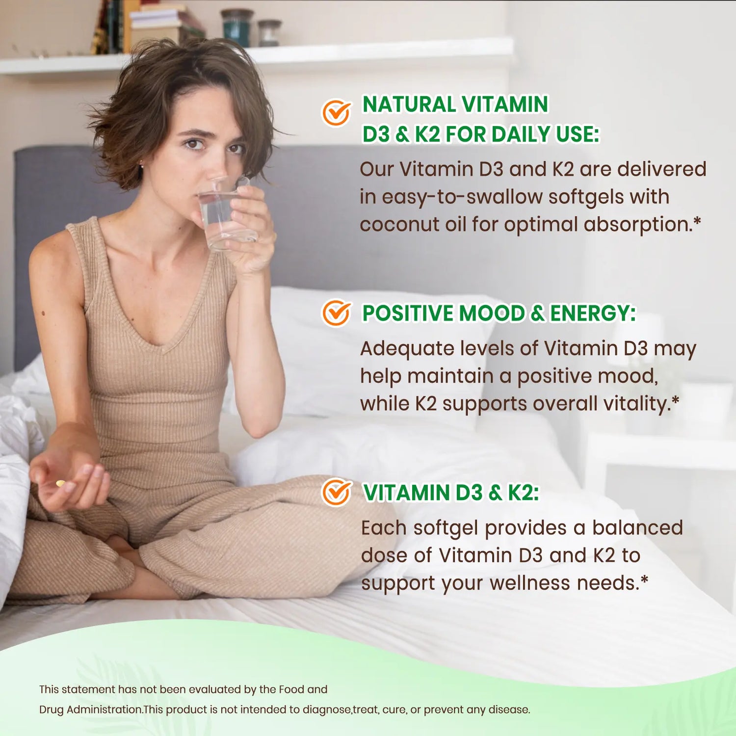VEV Vitamin D3 K2, 2 in 1 Vitamins Supplement D & K, 10000 IU, 300 Virgin Coconut Oil Softgels, Dietary Healthcare Daily Health Bundle