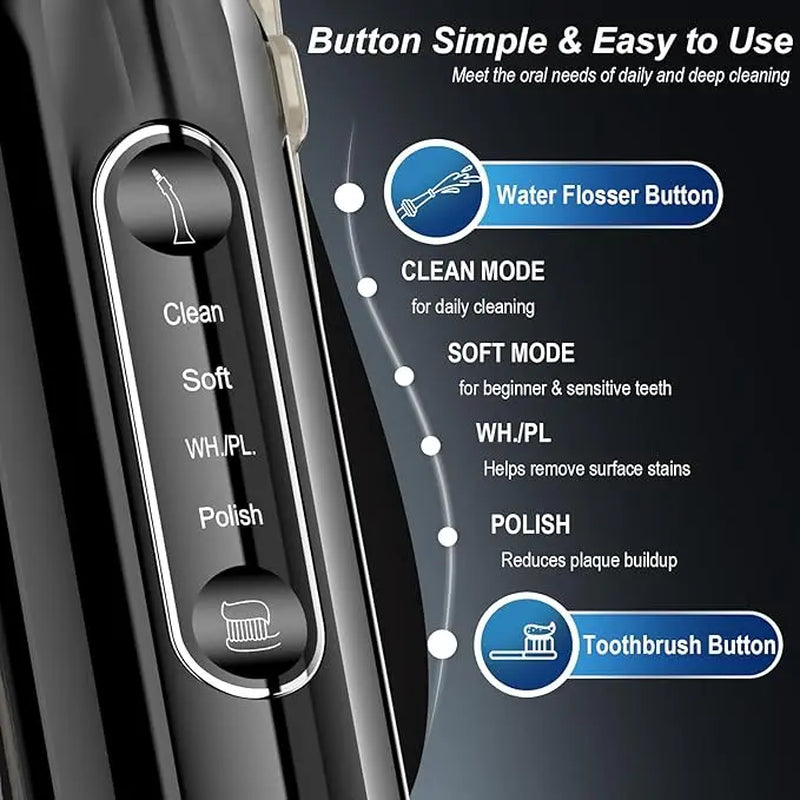 Adult Water Flosser Combo, 4-In-1 Rechargeable Toothbrush/Tooth Cleaner, 7 Modes. Portable IPX7 Waterproof Tooth Flosser for Cleaning Teeth, Suitable for Home Use and Travel.