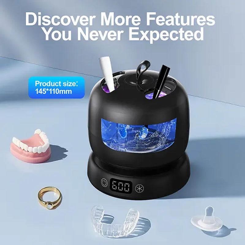 Ultrasonic UV Dentures Cleaner , 42 Khz Ultrasonic Retainers Cleaner Cleaning with 3 Time Modes & UV-C Light, Portable Dental Cleaner for Oral Care Appliances